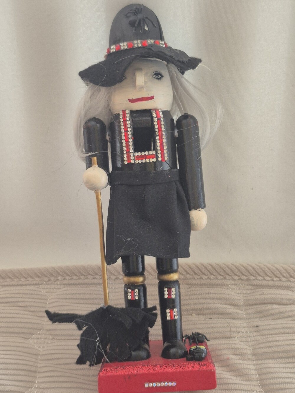 Halloween Black Witch Nutcracker with Red and Gold Accents